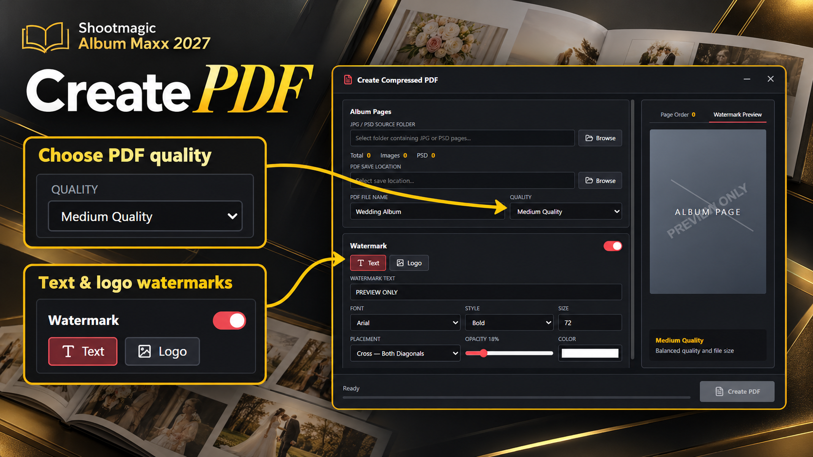 Create PDF — quality and watermark options