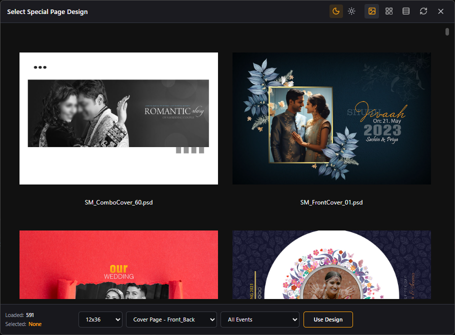 Special page design selection